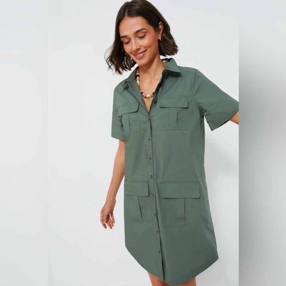 Tuckernuck Olive Green Nala Poplin Utility Shirt Dress Pockets